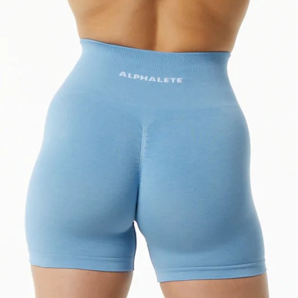 Amplify Short 4.5"  Women's Seamless Scrunch 4.5" Short  Washed Denim NEW SMALL - Picture 12 of 16